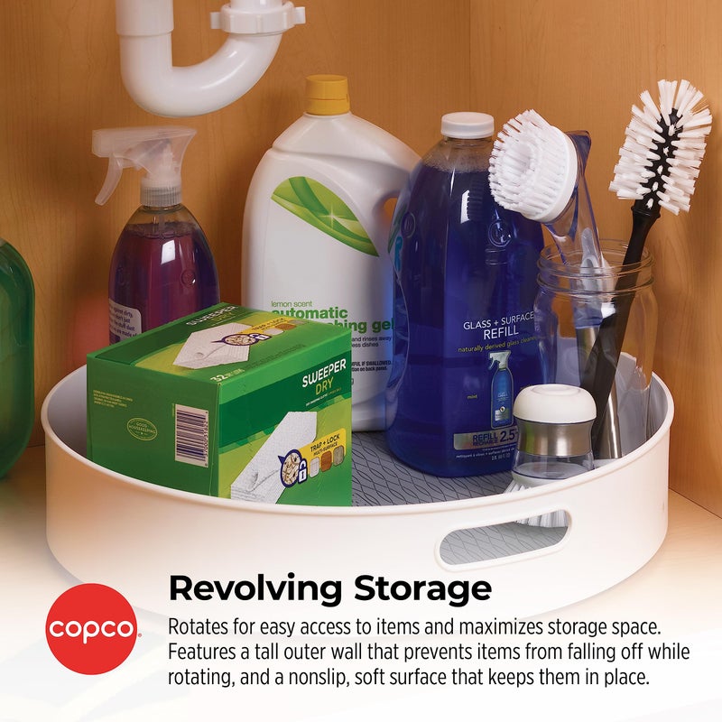 Copco Under-Sink Pantry and Cabinet Organizer, 18-Inch, Revolving Storage Solution, White and Gray - Image 4